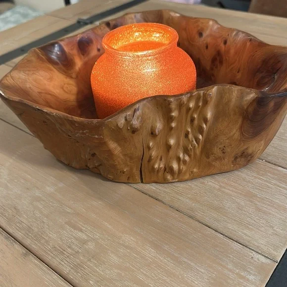 Stunning Burlwood Birdseye Wooden Bowl Vintage 12.5” long 10” wide 4” tall - Picture 4 of 6